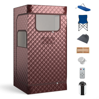 Portable Steam Sauna with 3L Steam Generator Remote Control Wood Foot Massager and Foldable Chair for Home