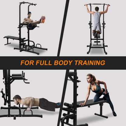 Rovix Power Tower Heavy-Duty Multi-Functional Dip Station With Bench, Pull Up Bar, And Adjustable Height For Home Gyms (SAK64327)