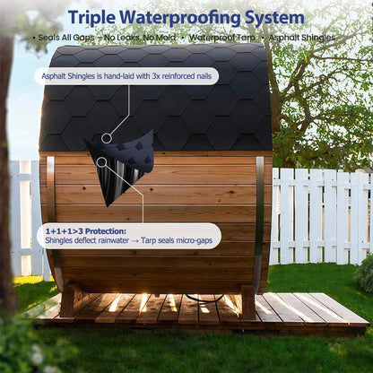 Thermora Haven Premium All-Weather Outdoor Pinewood Barrel Sauna Kit With 4.5KW Heater And Tempered Glass Window [Made-To-Order] (SAK91462)